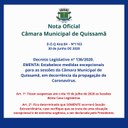 Novo Decreto Estabelece medidas excepcionais para as sessões da Câmara Municipal de Quissamã, em decorrência da propagação do Coronavírus.