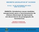 Novo Decreto estabelece novas medidas excepcionais para o funcionamento da Câmara Municipal de Quissamã, em decorrência da propagação do Coronavírus